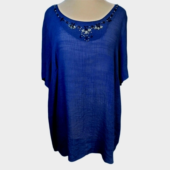 CJ Banks Short Sleeved Embellished Top Size 2X - Picture 1 of 7